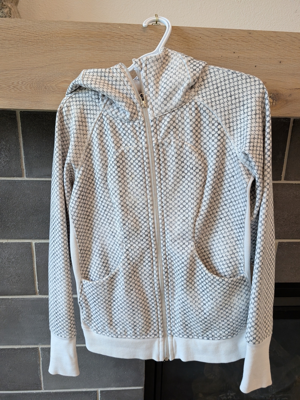 lululemon athletica White and Light Gray Patterned Hooded Bomber Jacket